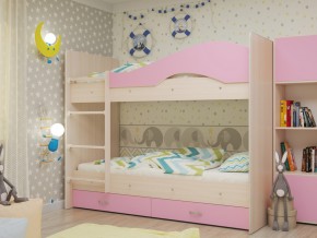 Кровать 2-х ярусная Мая с ящиками на латофлексах розовая в Пласте - plast.magazinmebel.ru | фото