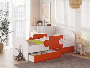 Кровать Мозаика с ящиком и бортиками на ламелях белый-оранж в Пласте - plast.magazinmebel.ru | фото